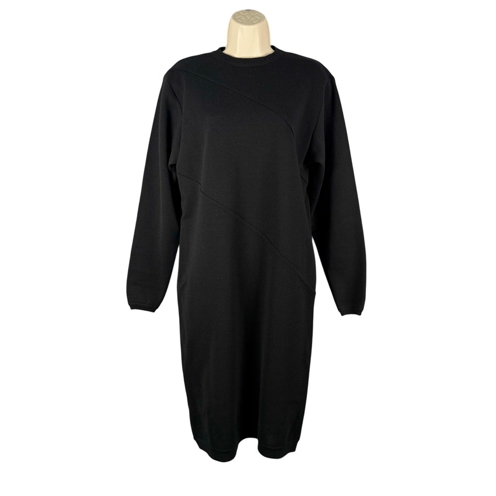 Vintage Harve Benard Sweater Dress Womens Medium Black 100% Wool Seamed